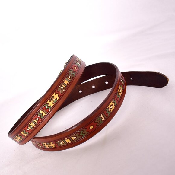 Women s Brown Belt With Aztec Design Size XL - Picture 3 of 7
